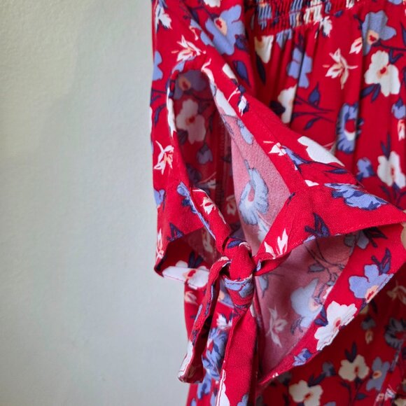 EUC EXPRESS RED FLORAL  V NECK BUTTONED SHORT DRESS SIZE LARGE - Picture 11 of 16